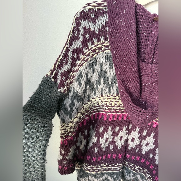 Free People Fair Isle Knitted V-Neck Pull Over Hoodie - Picture 9 of 16
